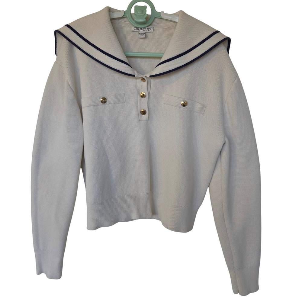 Crewcuts Girls XL 12-13 Sailor Collar Cotton Sweater Ivory Gold Buttons Nautical